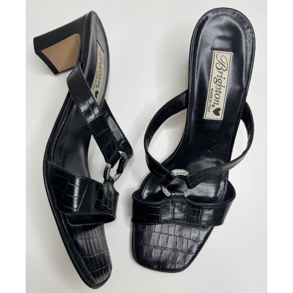 Brighton Women's Terry Black Croc Leather Slide Sandals Size 9 - Picture 2 of 11